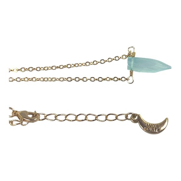 Luna Norte Choker Necklace 17" Gold Plated Blue Chalcedony Pendant Dainty Y2K - Picture 5 of 16